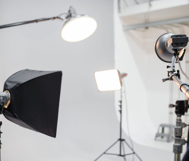 Empty studio with photography lighting